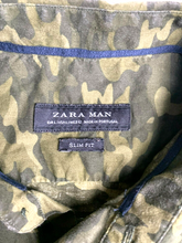 Load image into Gallery viewer, ZARA MAN Shirt Adult Large Army Green Camo Slim Fit Button Up Casual Mens