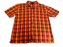 Load image into Gallery viewer, Anxious Shirt Adult Large Red Orange Yellow Plaid Button Up Colorful Camp Mens