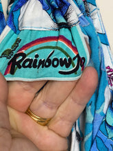 Load image into Gallery viewer, Rainbow Dress Womens Small Blue Aqua Halter AOP Flower Boho Hippie Peasant Maxi