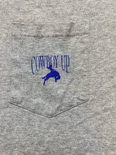 Load image into Gallery viewer, VTG Cowboy Up Gear Shirt Adult Large Gray Pocket Rodeo Horse Western Bronc Mens