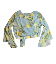 Load image into Gallery viewer, June & Hudson Shirt Womens 1 Light Blue AOP Floral Peplum Boho Wrap Tie Blouse