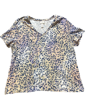 Load image into Gallery viewer, Weekends by Chico's Shirt Womens 2 Taupe Lavender Boxy Rayon Spandex Leopard AOP