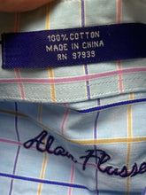 Load image into Gallery viewer, Alan Flusser Shirt Adult Large Blue Checkered Button Up Embroidery Casual Mens