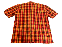 Load image into Gallery viewer, Anxious Shirt Adult Large Red Orange Yellow Plaid Button Up Colorful Camp Mens