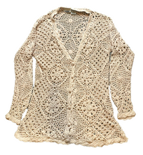 Load image into Gallery viewer, VTG Capacity Sweater Womens Small Pale Peach Crochet Lace Silk Oversized Tunic