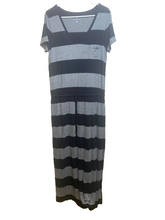 Load image into Gallery viewer, Caslon Dress Womens Large Black Gray Drawstring 100% Rayon Maxi Lagenlook