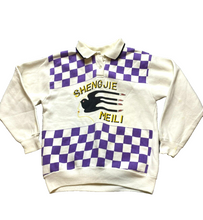 Load image into Gallery viewer, VTG Baleno Sweater Adult Small Purple White Checkered Shenjie Meili Fleece Mens