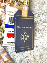 Load image into Gallery viewer, Democracy Shirt Womens Extra Large Tan Lavender AOP Floral Ruffle Trim Boho NWT