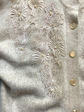 Load image into Gallery viewer, Angora Sweater Womens Small Beige Button Up Cardigan Embroidery Pearl Beaded