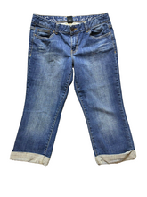 Load image into Gallery viewer, Calvin Klein Jeans 30/10 (34x20) Blue Denim Cropped Capri Cuffed Whiskered Lady