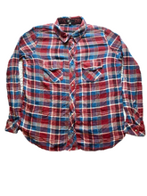 Load image into Gallery viewer, KUT From The Kloth Shirt Womens Medium Blue Red Flannel Plaid Snaps Stretch Lady