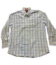 Load image into Gallery viewer, Alan Flusser Shirt Adult Large Green Blue Plaid Button Up Weekend Casual Mens