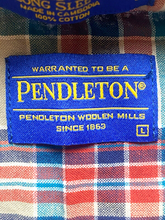 Load image into Gallery viewer, Pendleton Shirt Adult Large Beige Red Blue Oceanside Woolen Mills Madras Mens