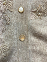 Load image into Gallery viewer, Angora Sweater Womens Small Beige Button Up Cardigan Embroidery Pearl Beaded
