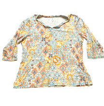 Load image into Gallery viewer, Talbots Shirt Womens 2X Blue Orange Geometric Rayon Spandex Blouse Plus Ladies