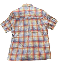 Load image into Gallery viewer, Alan Flusser Shirt Adult Large Orange Blue Plaid Button Up Linen Casual Mens