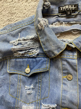 Load image into Gallery viewer, THRILL Jeans Jacket Womens 3X Blue Distressed Denim Destroyed Ripped Plus Ladies