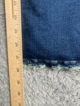 Load image into Gallery viewer, Good American Jeans Women 15 (35x27.5) Blue Denim Whiskered Straight Leg Raw Hem