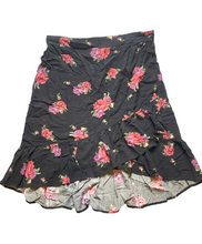 Load image into Gallery viewer, Torrid Skirt Womens 1 (35" Waist) Black AOP Flower Boho Faux Wrap Hi Low Rayon