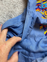 Load image into Gallery viewer, Foxy Women Dress Womens Medium Blue Embroidered Flower Denim Flared Grandmacore