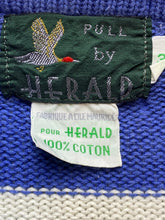 Load image into Gallery viewer, VTG Pull By Herald Shirt Adult 3 Blue White Striped Collared Knitted Polo Mens