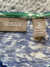 Load image into Gallery viewer, Chicos Shirt Womens 3 Blue Green Yellow Boxy Blouse AOP Paisley Flower Indie