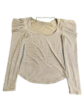 Load image into Gallery viewer, Free People Shirt Womens Small Olive Green Striped Puff Sleeve Penelope Ladies