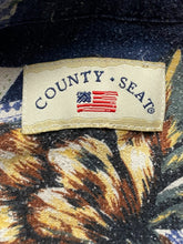 Load image into Gallery viewer, VTG County Seat Shirt Adult Medium Blue 100% Silk Button Up AOP Hawaiian Mens