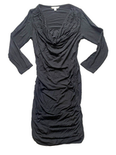 Load image into Gallery viewer, Cabi Dress Womens Extra Small Black Ruched Cowl Neck Pencil Sheath Rayon Spandex