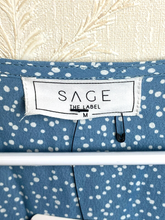 Load image into Gallery viewer, Sage The Label Jumpsuit Womens Medium Blue Tie Front Keep Her Wild Rayon NWT $98