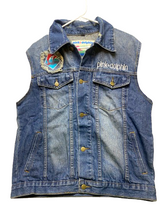 Load image into Gallery viewer, Pink Dolphin Vest Adult Large Blue Denim Button Up Patch Embroidered Kidcore Men