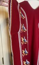 Load image into Gallery viewer, Vintage Bird Sweater Womens Red Poncho Cape Fringe Tie Hippie Glamping Ladies