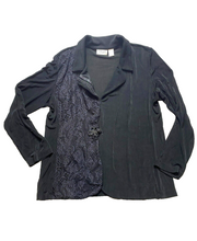 Load image into Gallery viewer, Chico’s Jacket Womens 2 Black Split Crochet Lace Lined Traveler Collared Blazer