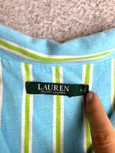 Load image into Gallery viewer, Lauren Ralph Lauren Shirt Womens Large Light Blue Striped Oversized Button Up