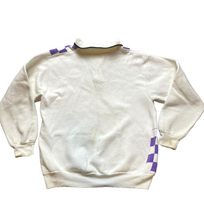 Load image into Gallery viewer, VTG Baleno Sweater Adult Small Purple White Checkered Shenjie Meili Fleece Mens