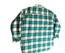 Load image into Gallery viewer, Jon Lauren Shirt Adult Medium Green White Button Up Quilted Shacket Nylon Mens
