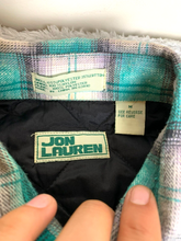 Load image into Gallery viewer, Jon Lauren Shirt Adult Medium Green White Button Up Quilted Shacket Nylon Mens