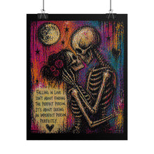 Load image into Gallery viewer, Rolled Poster — Gothic Skeleton Couple 'Falling in Love' Romantic Art Print