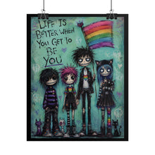 Load image into Gallery viewer, LGBTQ+ Pride Emo Subculture Art, Dark Teal Rainbow Flag Wall Decor, Edgy Teen Room Alt Poster