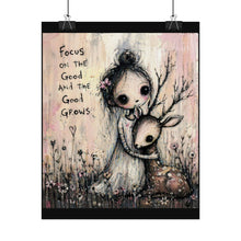 Load image into Gallery viewer, Rolled Poster — "Focus on the Good and the Good Grows" Cute Girl & Deer Nursery Art Print