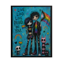 Load image into Gallery viewer, Creepy Cute Pastel Goth Character Poster with Progress Pride Flag - LGBTQ+ Wall Art