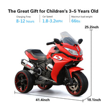 Load image into Gallery viewer, TAMCO-1200 red ,kids electric motorcycle 3 wheels 2 motor 12V battery Children ride on motorcycle with lightting wheels