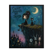 Load image into Gallery viewer, Gothic Girl & Cat Poster – "Collect Moments Not Things" Rolled Art Print