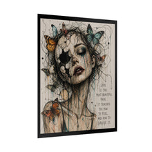Load image into Gallery viewer, Rolled Poster — Surreal Woman with Butterflies & Quote “Love Is the Most Beautiful Pain”
