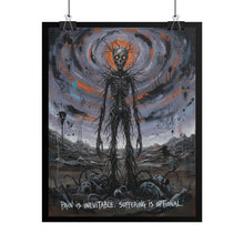 Load image into Gallery viewer, Horror Skeleton Art Poster – "Pain Is Inevitable, Suffering Is Optional" Rolled Wall Art