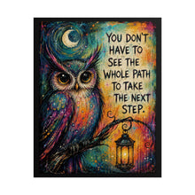 Load image into Gallery viewer, "Take the Next Step" Owl Motivational Poster – Whimsical Animal Quote Wall Art Print