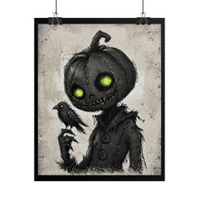 Load image into Gallery viewer, Halloween Pumpkinhead Poster — Spooky Green-Eyed Jack-o'-Lantern Art