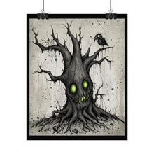 Load image into Gallery viewer, Haunted Tree Poster — Spooky Green-Eyed Tree Art Print