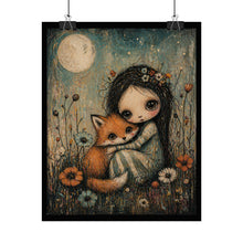 Load image into Gallery viewer, Rolled Poster — Whimsical Girl with Fox Moonlit Art Print