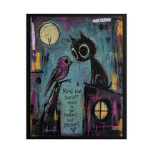 Load image into Gallery viewer, Romantic Night Owl Rolled Poster — "Real Love Doesn't Need to Be Perfect, Just Present" Art Print